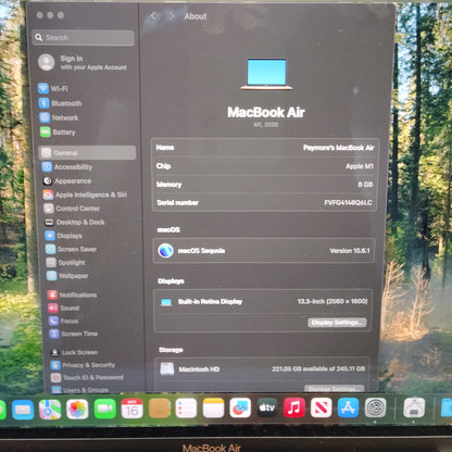 2020 Apple MacBook Air 13.3" M1 8C GPU 3.2GHz 8GB RAM 256GB SSD A2337