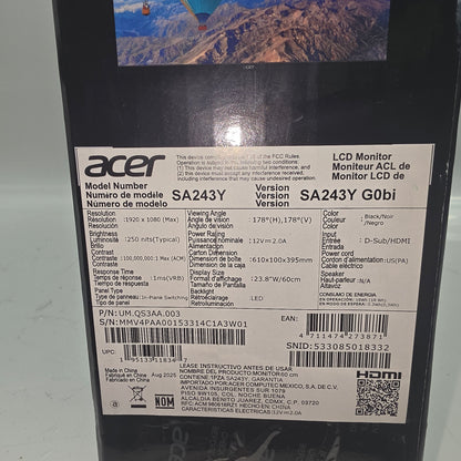 Acer 24" FHD LCD IPS Display Monitor