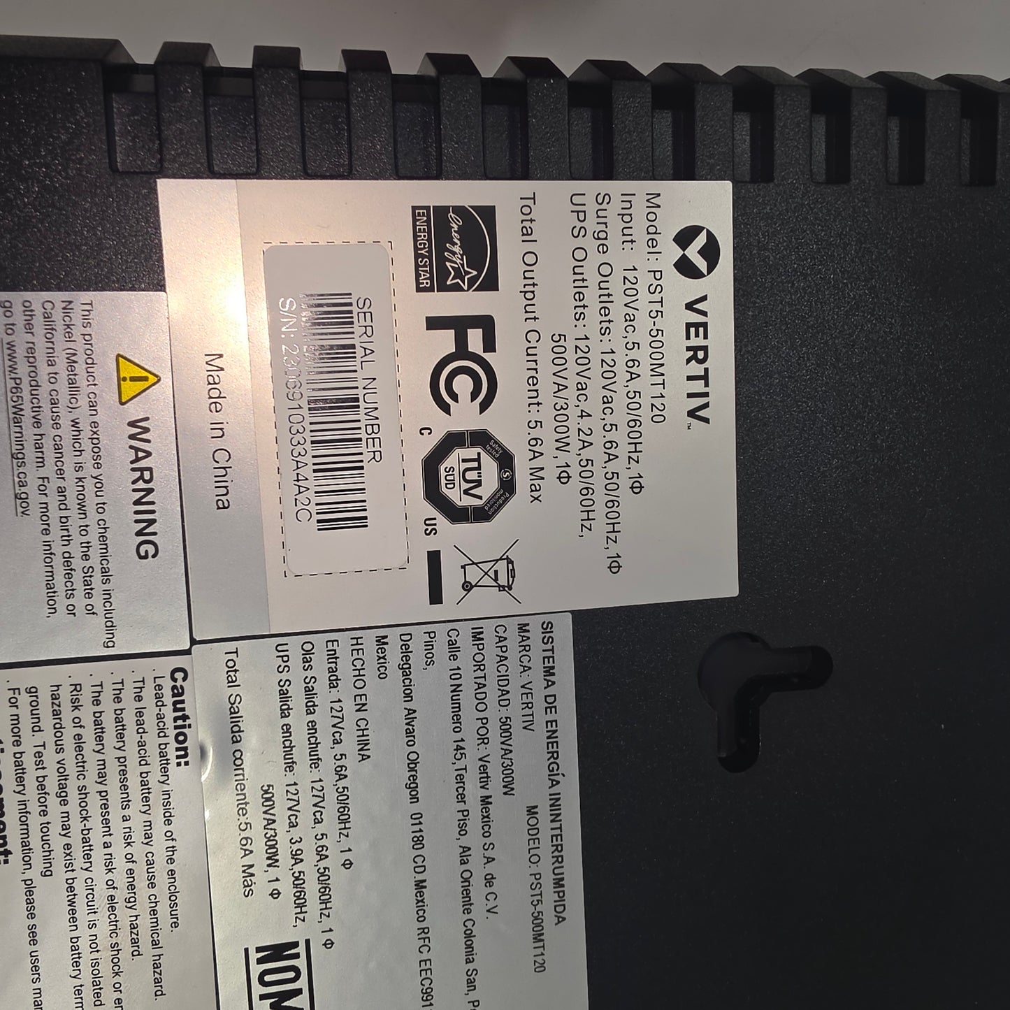 Vertiv Liebert PST5 500VA/300W 120V Standby Desktop 120V UPS (PST5-500MT120)