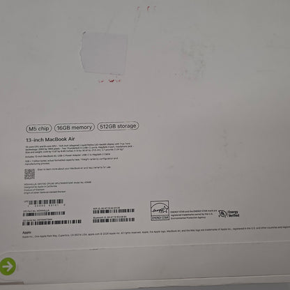 New 2026 Apple MacBook Air 13" M5 8C GPU 4.6GHz 16GB RAM 512GB SSD MDHH4LL/A