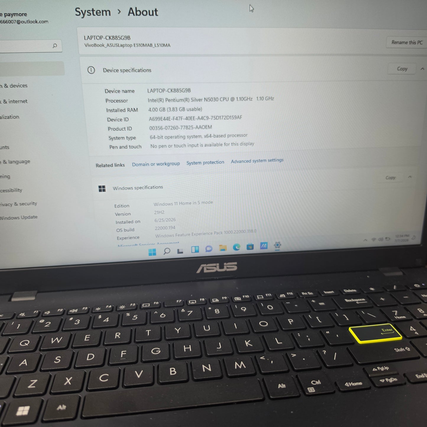 Asus L510M L510M 15.6" Pentium Silver N5030 1.1GHz 4GB mqZRAM 128GB SSD