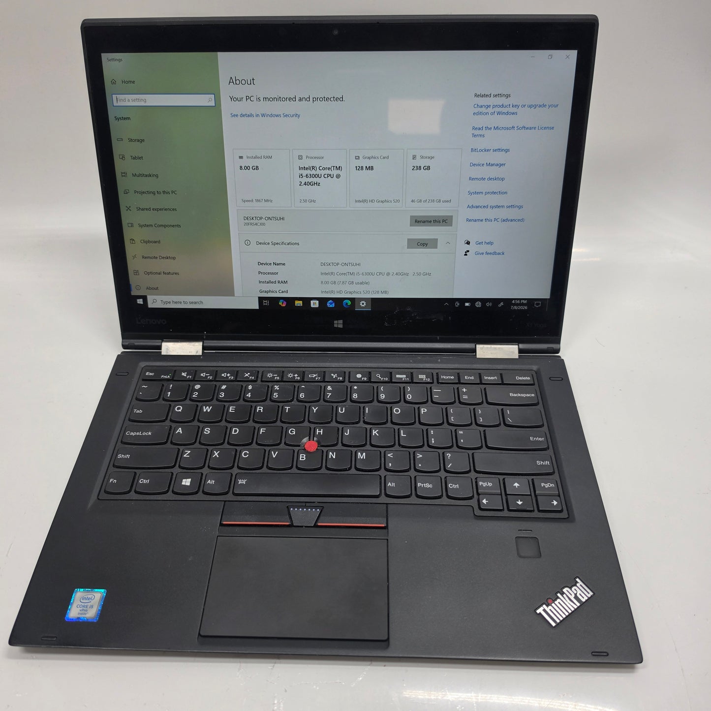 Lenovo ThinkPad X1 Yoga Gen 1 14" i5-6300U 2.4GHz 8GB RAM 256GB SSD