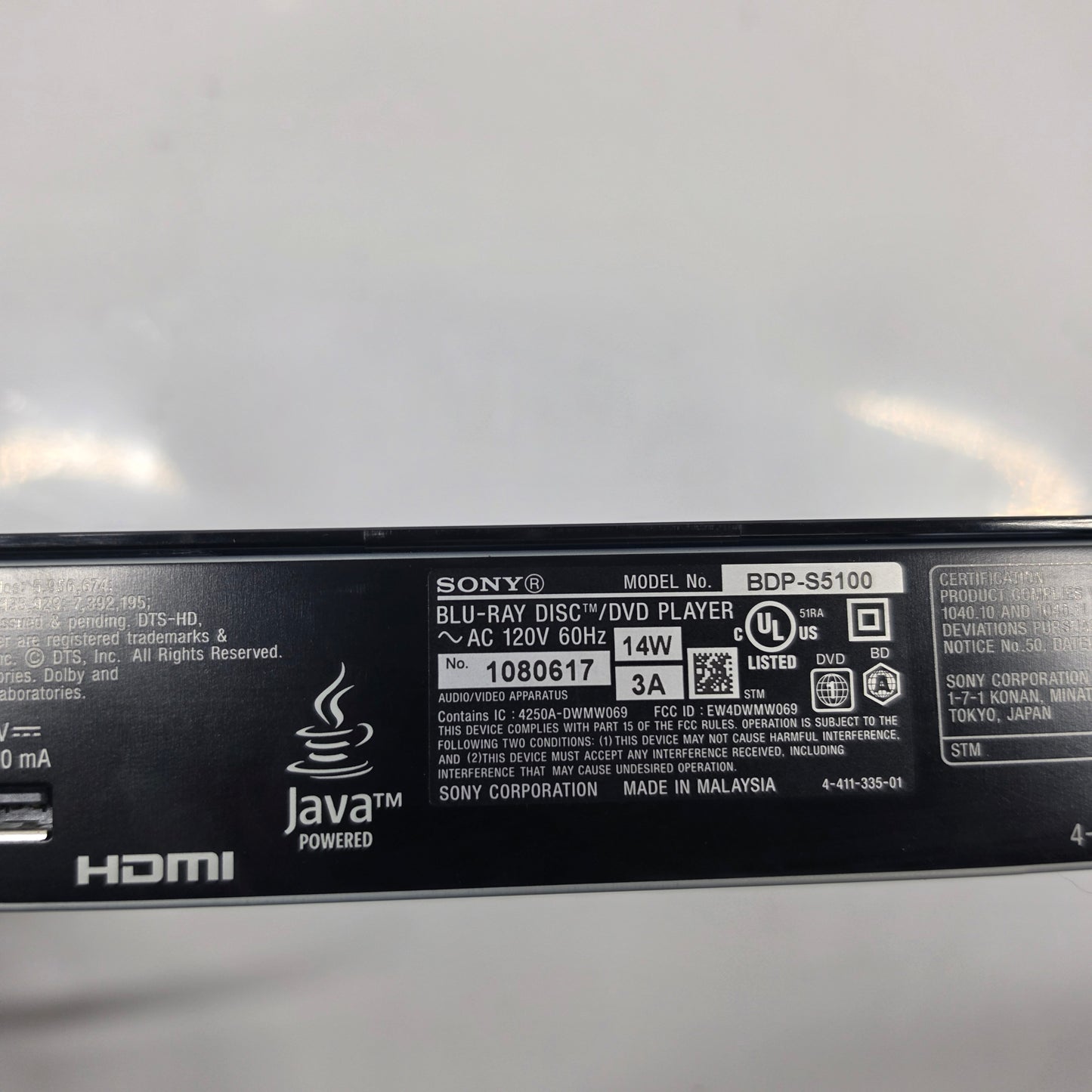 Sony BDP-S1500 BLUE RAY DISC PLAYER