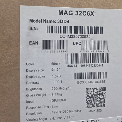 MSI MAG 32" C6X  Curved Gaming Monitor Open Box